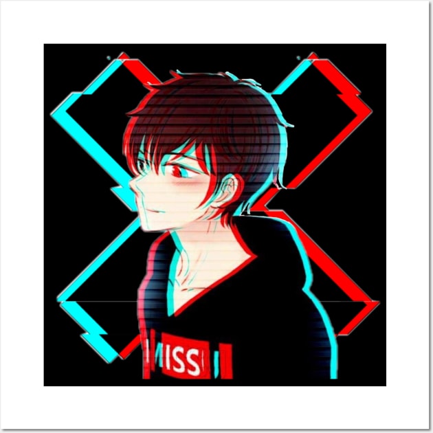 Glitch Anime Boy Wall Art by valival